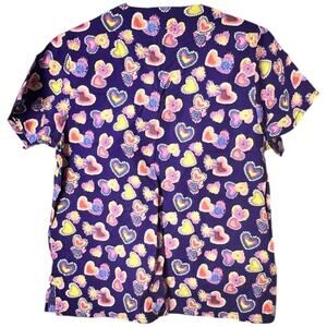 All Heart Colorful Tie Fye Print Heart and Flower Print Scrub  Top Sz M